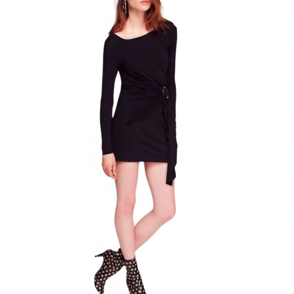Free People Black Asymmetrical One Shoulder Ruched Mini Dress S